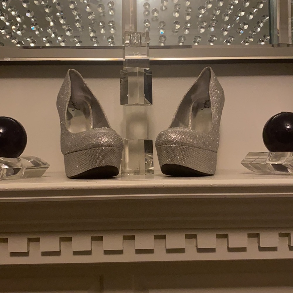 Dazzling Glitzy Silver Stiletto Heels by Qupid Multiple Sizes